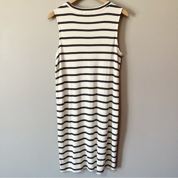 Three Dots Size Medium Striped Long Weekender Tank Dress Midi Ivory NEW - Picture 8 of 13